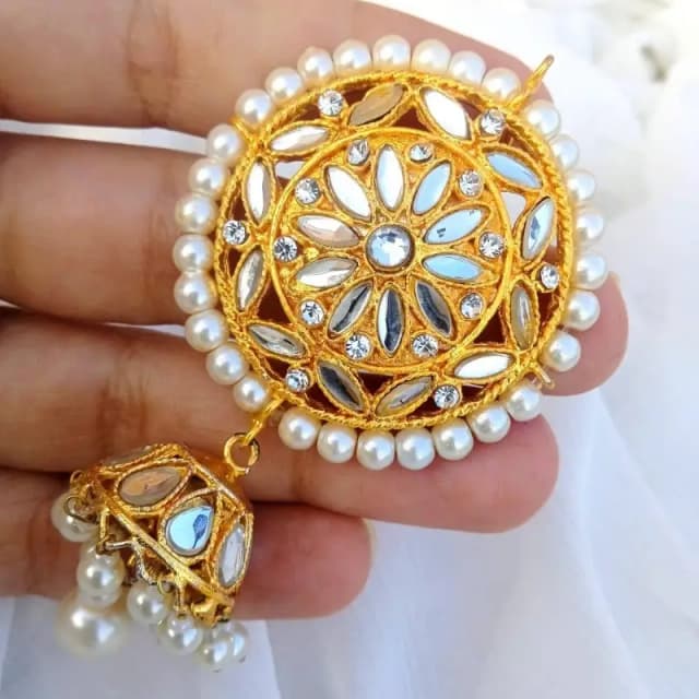 Pair of Sheesh Kundan Big Studs with Small Jhumki